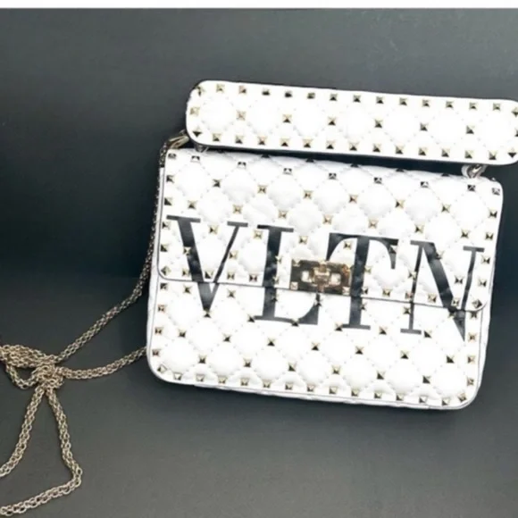 Valentino Garavani Rockstud Spike VLTN  Leather Medium Chain Top Handle Purse - Picture 10 of 16